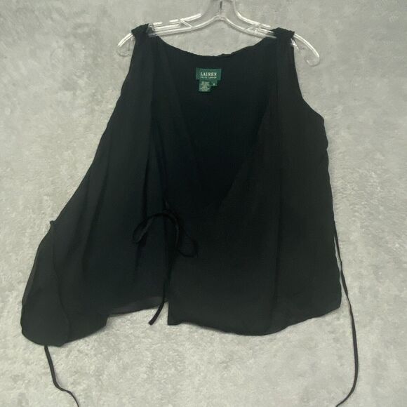 Lauren Ralph Lauren Shirt Womens 10 Black Silk True Wrap Tank Top Office - Picture 2 of 8